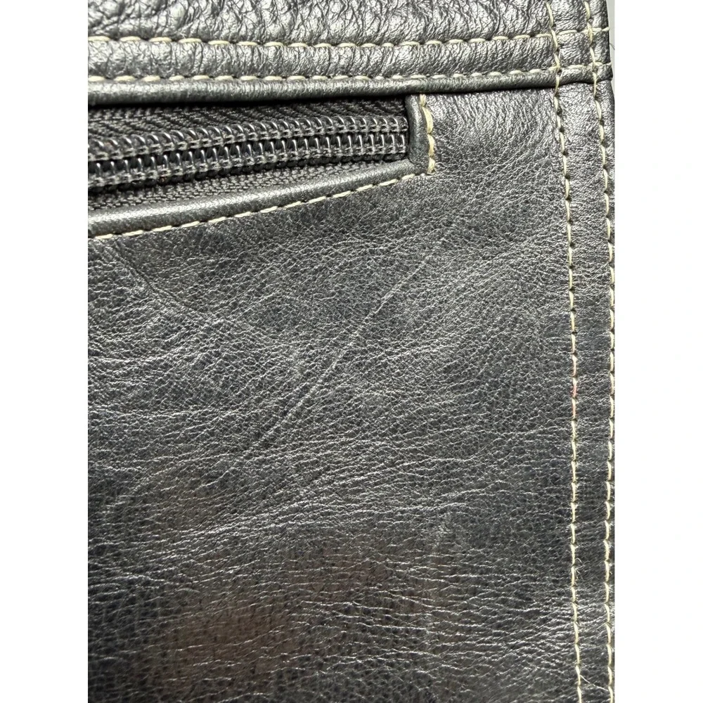 Vtg 90s Black Genuine Leather Messenger Bag Crossbody Satchel Laptop Bag DAMAGED